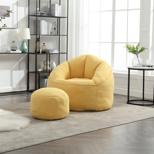 Yellow Memory Foam Bean Bag Chair with Ottoman O6992