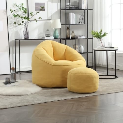Yellow Memory Foam Bean Bag Chair with Ottoman O6992