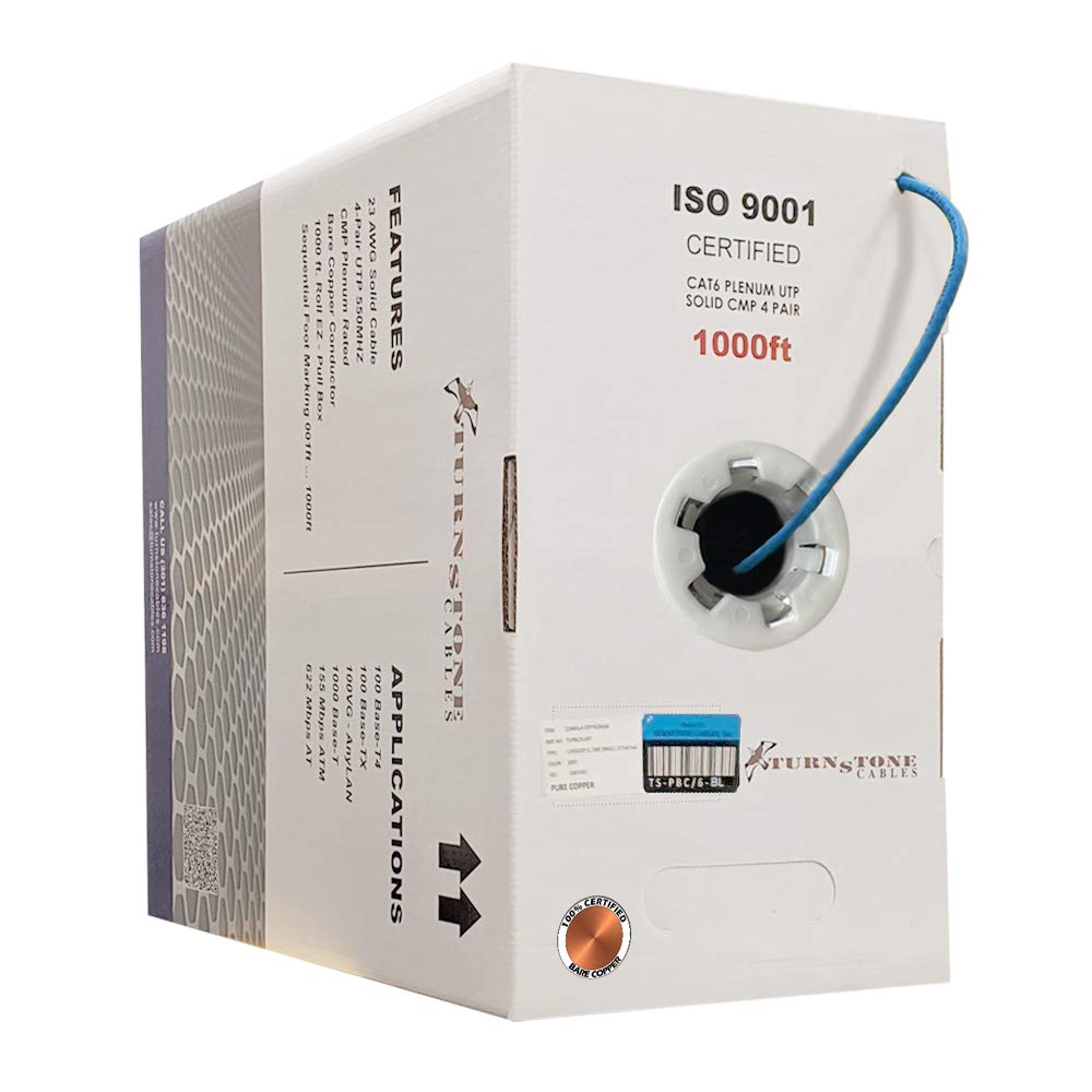 Cat6 Plenum 1000ft 23AWG Solid Bare Copper UTP Bulk Ethernet Cable L865300
