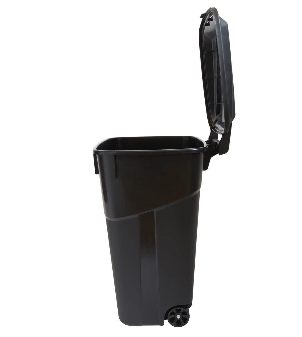 32 Gallon Black Plastic Garbage Can with Attached Lid U78643