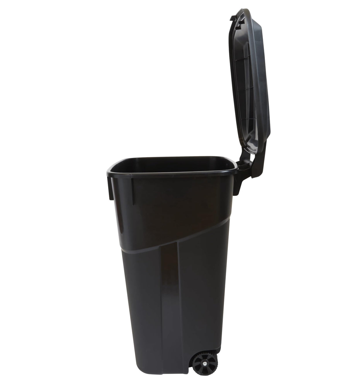 32 Gallon Black Plastic Garbage Can with Attached Lid U78643