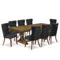 9-Piece Acacia Wood Dining Table Set with 8 Dark Grey Chairs P769