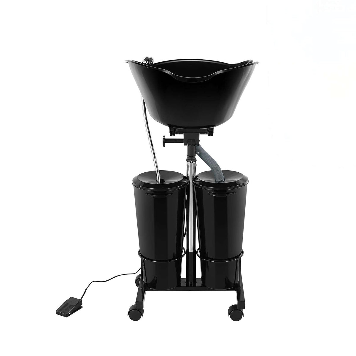 Portable Plastic Shampoo Bowl Unit with 2 Bucket and Drain Hoses Black J3074