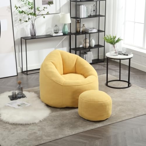 Yellow Memory Foam Bean Bag Chair with Ottoman O6992