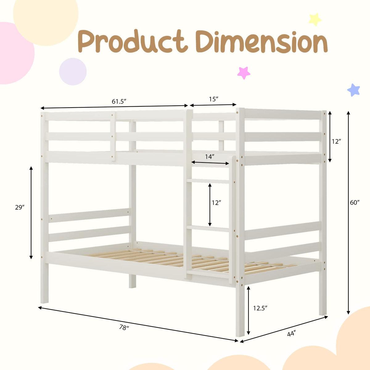 Wood Twin Over Twin Bunk Bed with Ladder & Safety Guardrail T5825