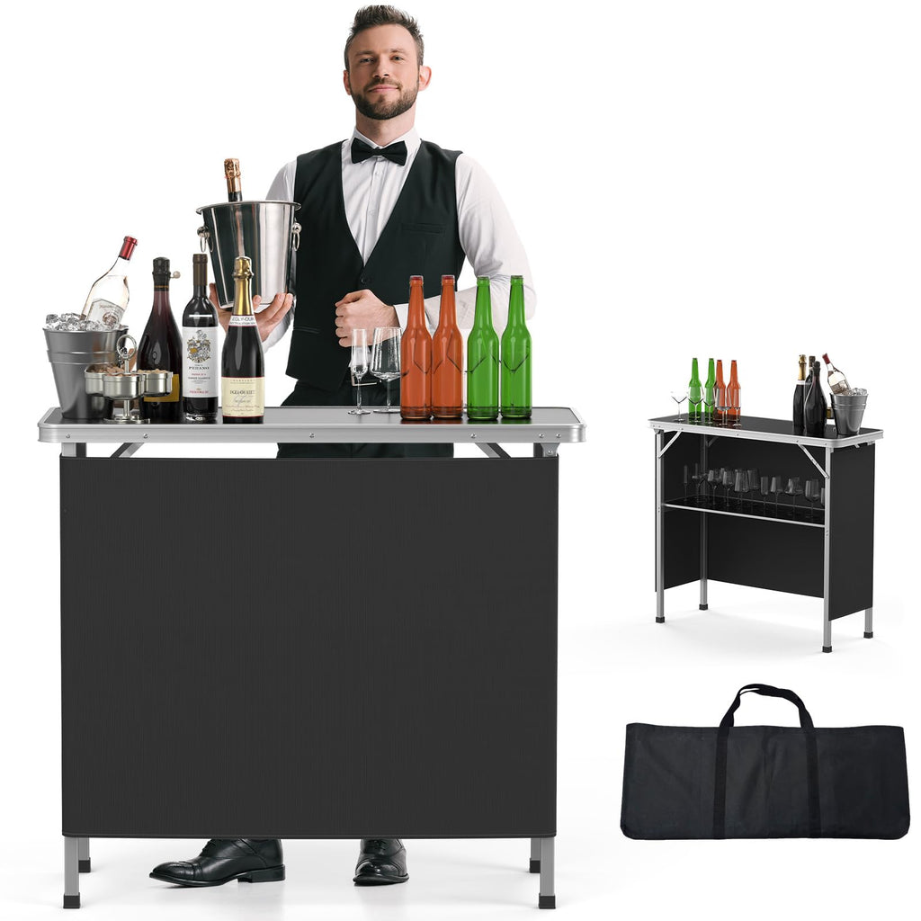 Portable 2-Tier Mobile Bar Table with Black Skirt Y770092