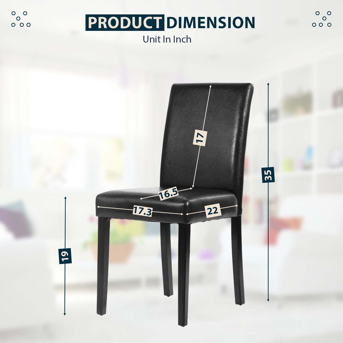 Black Set of 4 PU Leather Upholstered Dining Chairs with Solid Wood Legs W42871