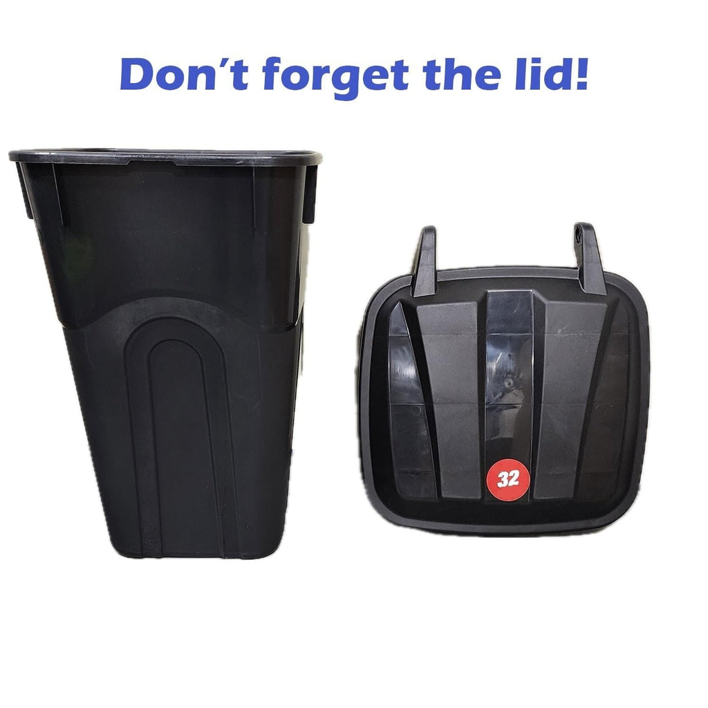 32 Gallon Black Plastic Garbage Can with Attached Lid U78643