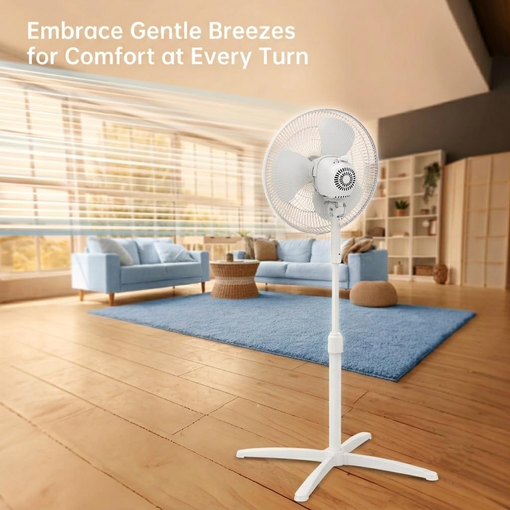 16-inch Oscillating Pedestal Fan with 3-Speed Control, White E693