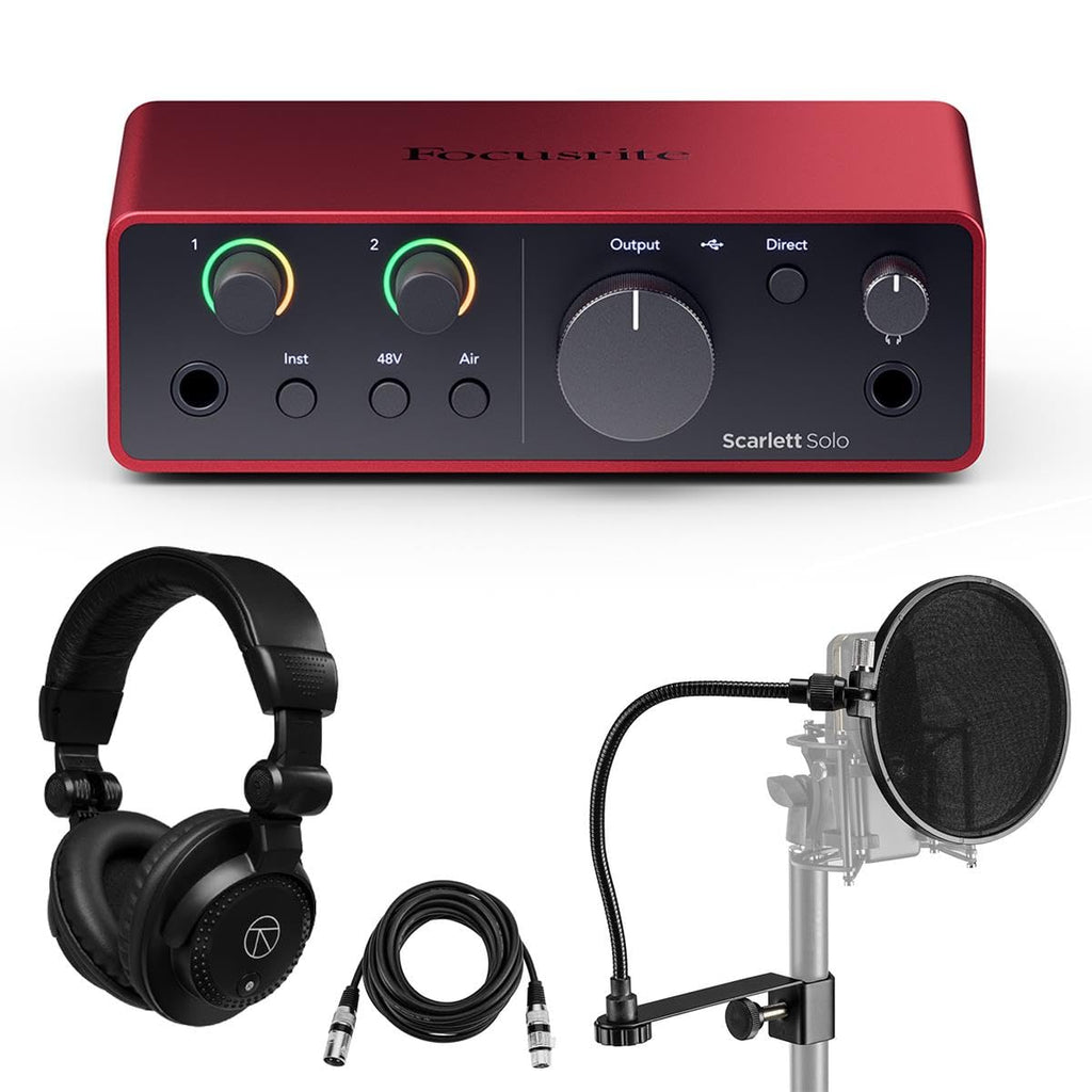 USB Audio Interface with Headphones, Pop Filter, XLR Cable F408