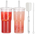 2Pcs 22oz Glass Cups with Lids and Straws B884