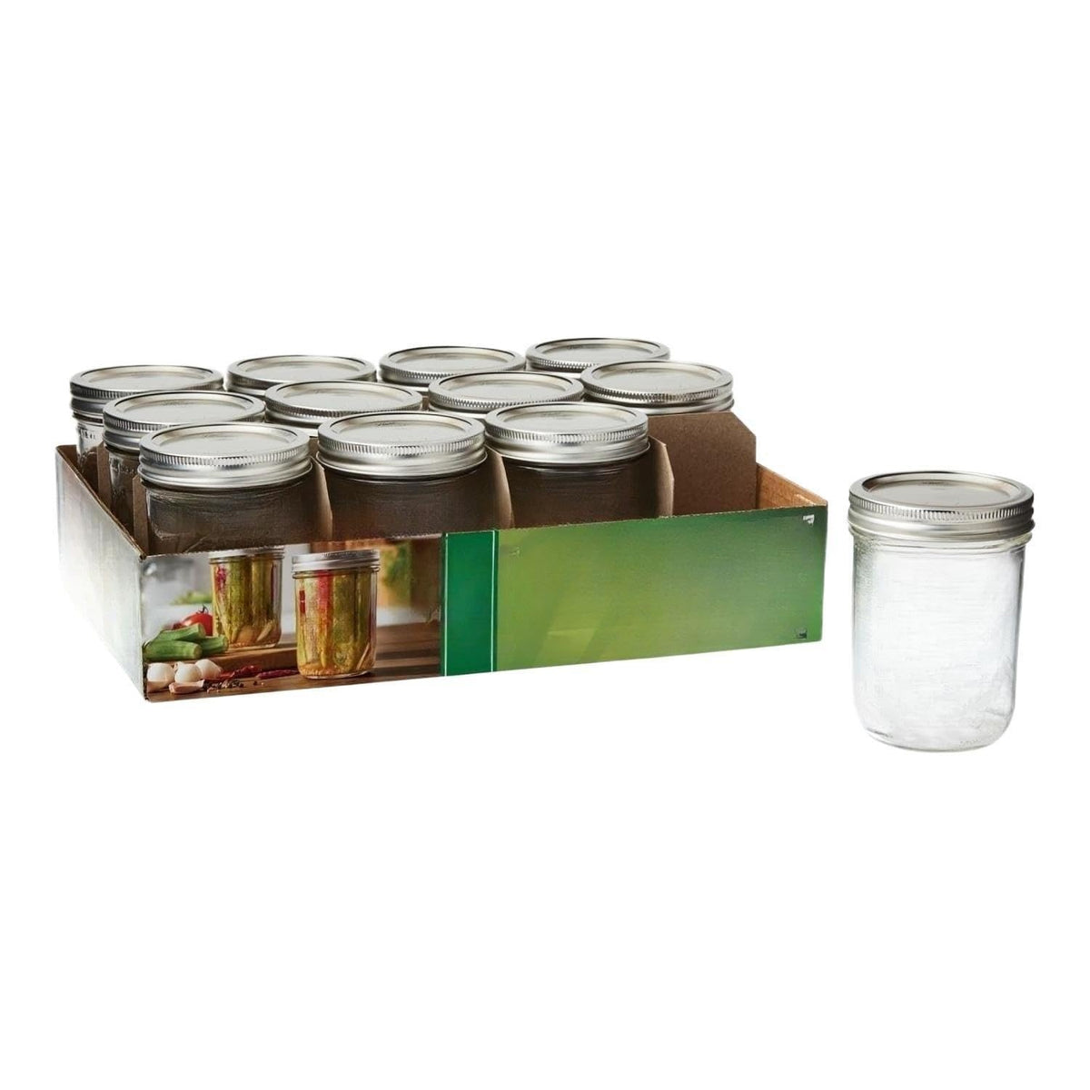 16 Oz Wide Mouth Glass Mason Jars with Lids & Bands, 12-Pack J68097