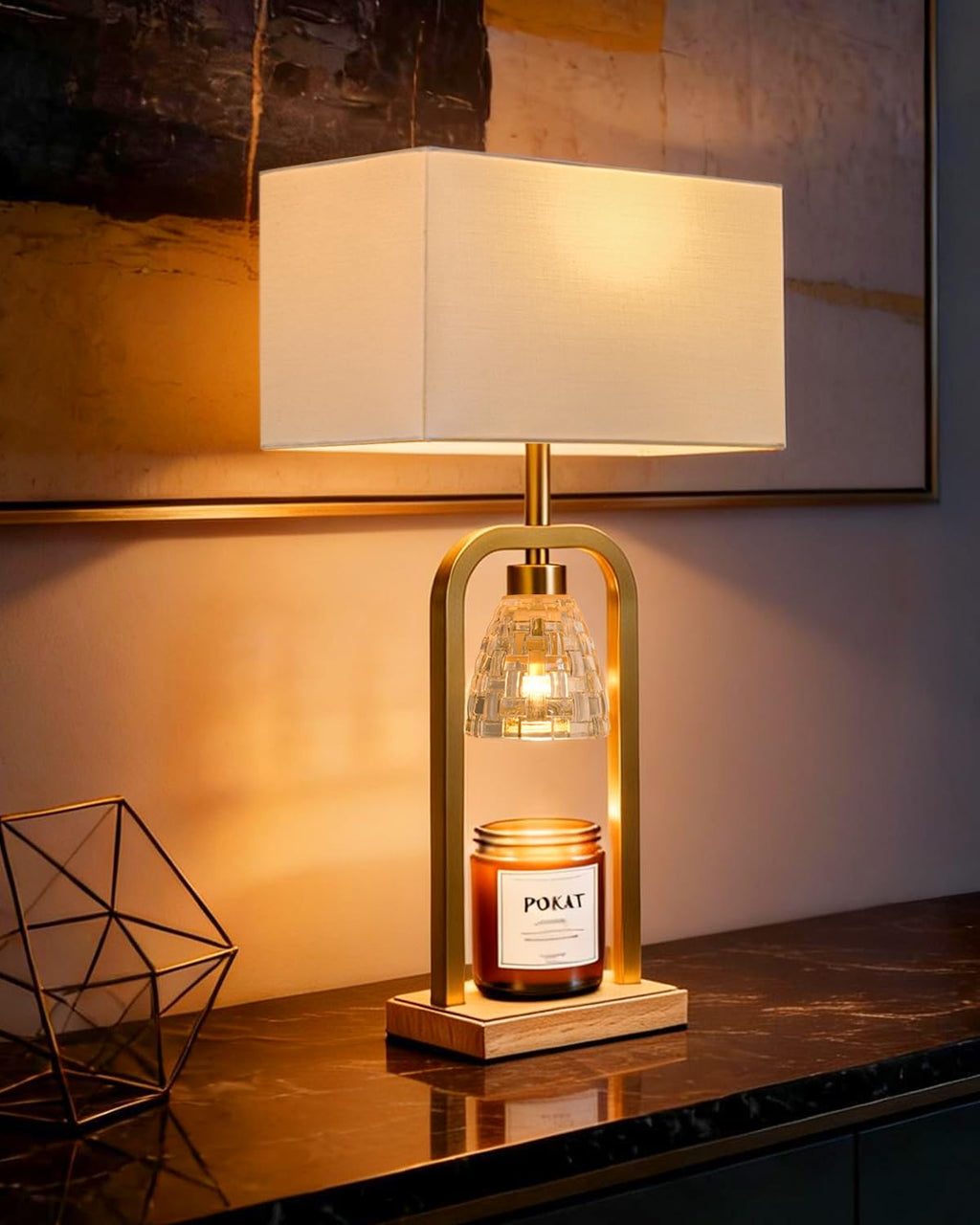 2 in 1 Gold Table Lamp with Candle Warmer H2261