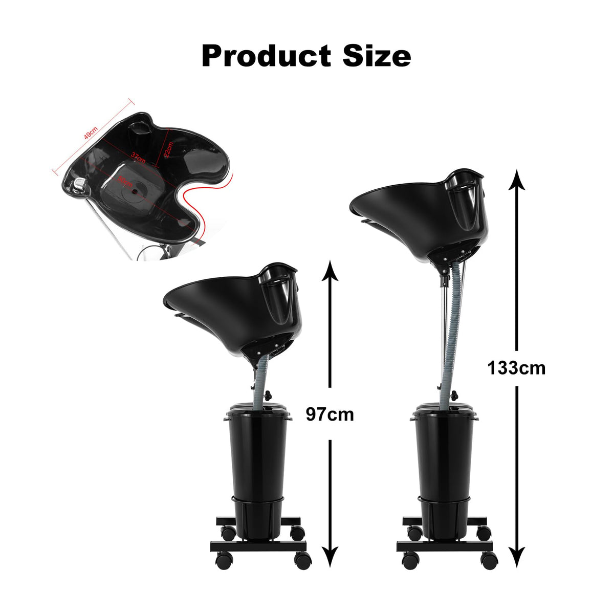 Portable Plastic Shampoo Bowl Unit with 2 Bucket and Drain Hoses Black J3074