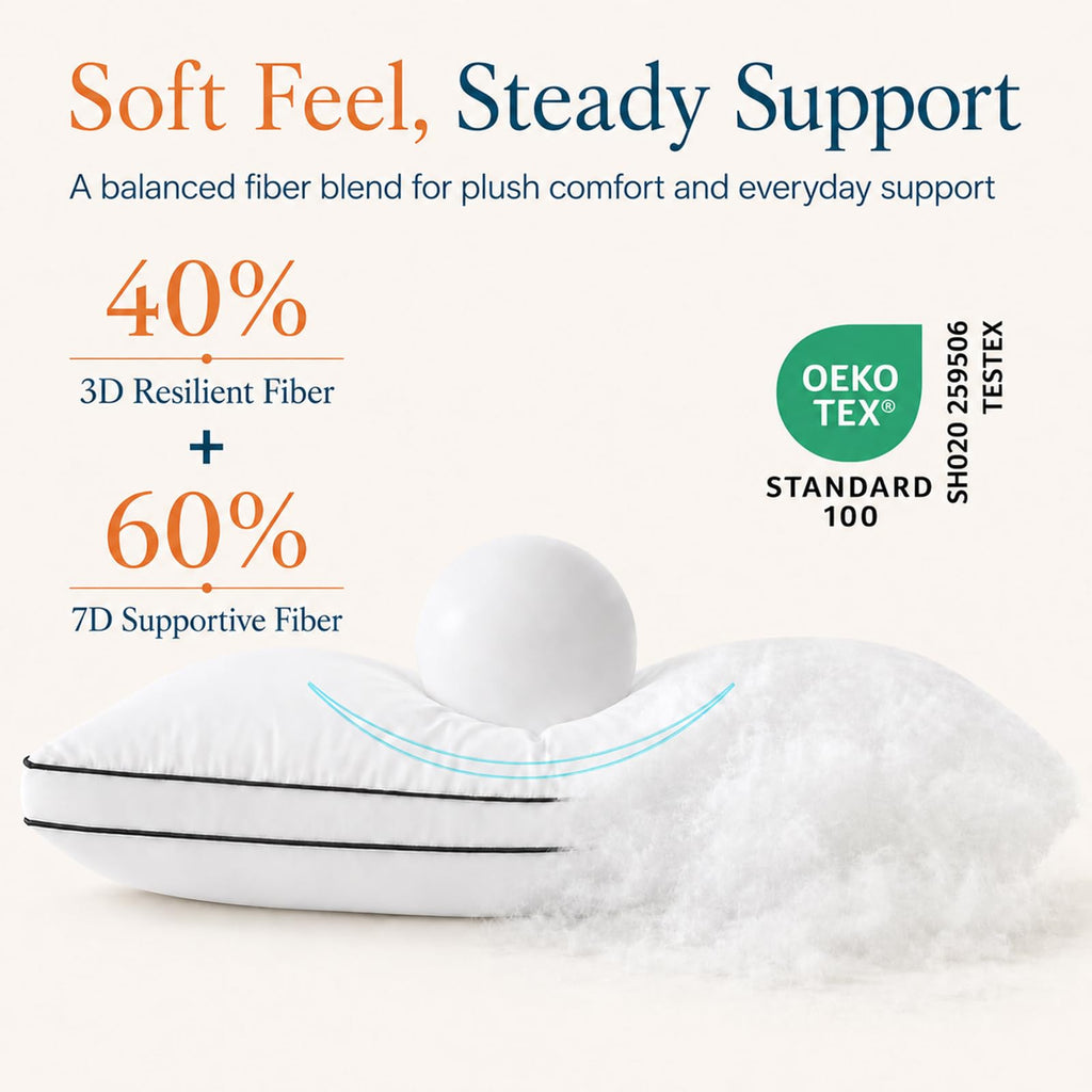 Queen Size Set of 2 Gusseted Bed Pillow M5209