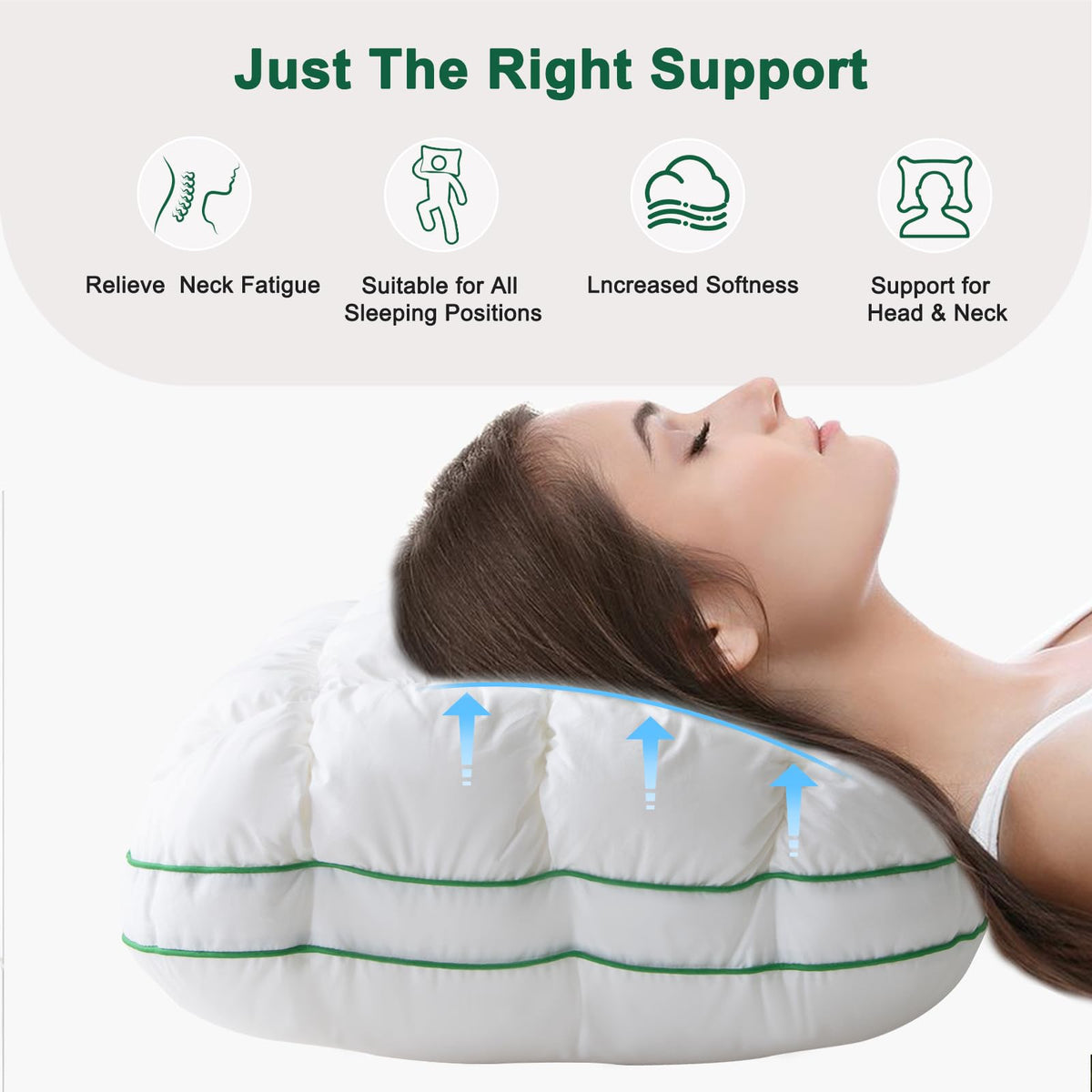 Fluffy Support Bed Pillow Queen Size Set of 2 White C5949