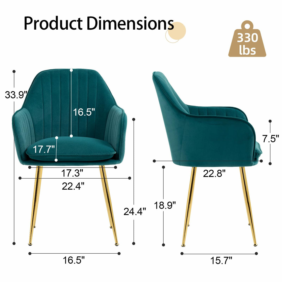 Velvet Accent Arm Chairs Set of 2 with Golden Legs F12032