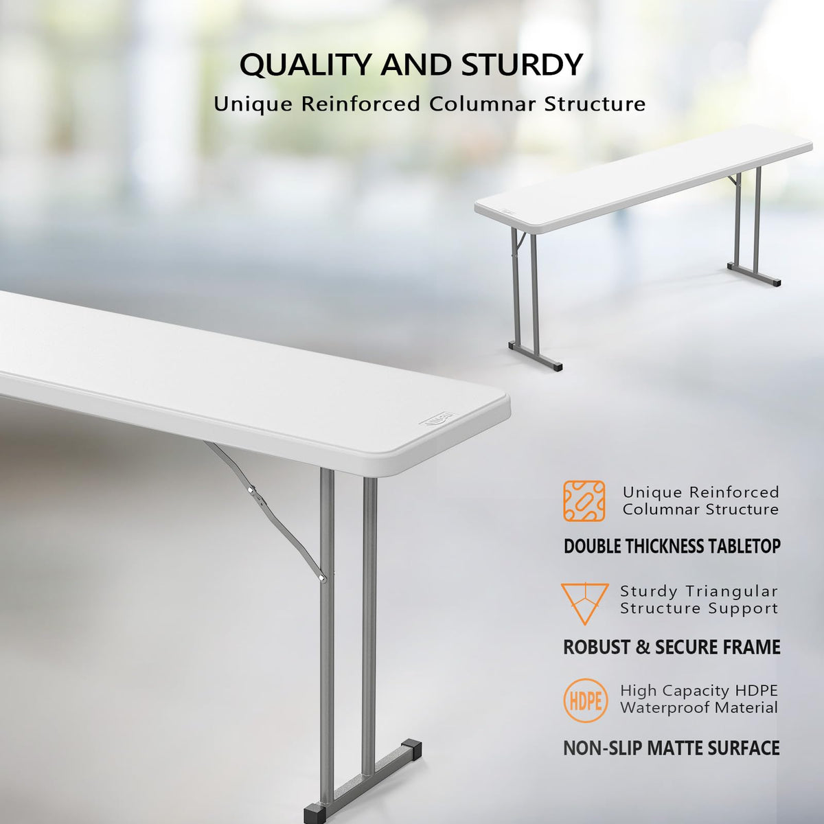 White 6 FT Narrow Folding Table R92300