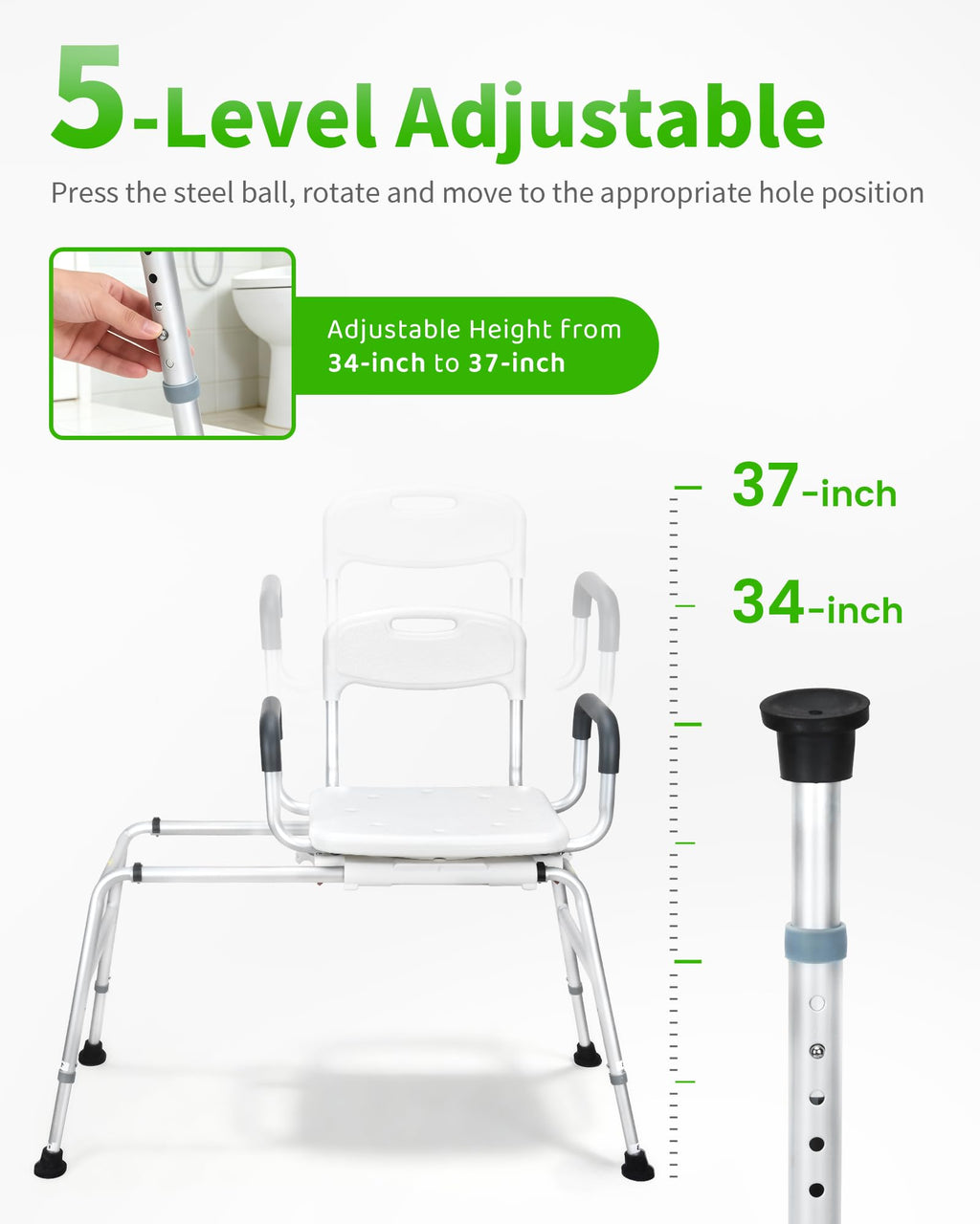 Heavy Duty Sliding Shower Chair with 360⁰ Swivel Seat P505948