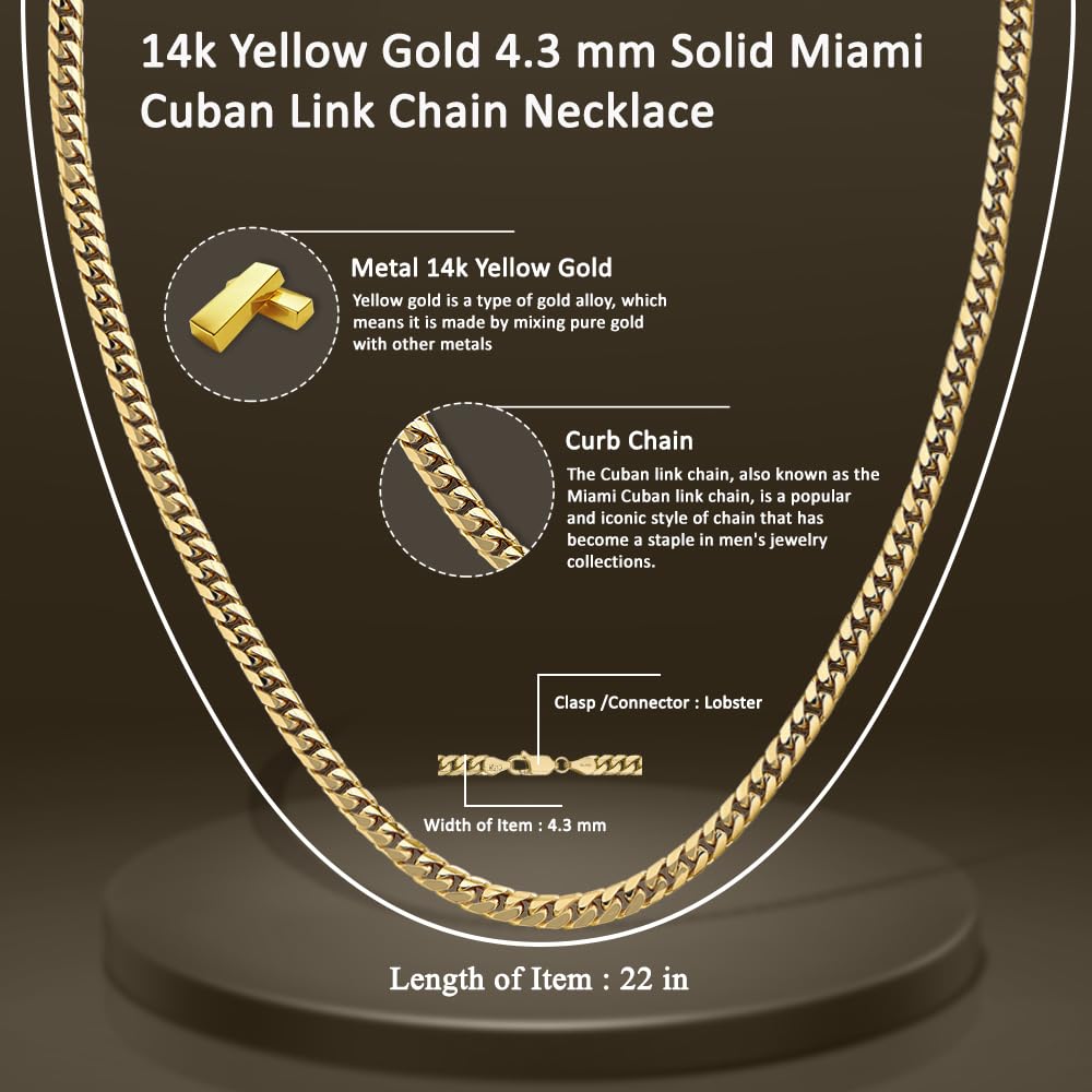 14K Yellow Gold Cuban Link Chain Necklace I4486