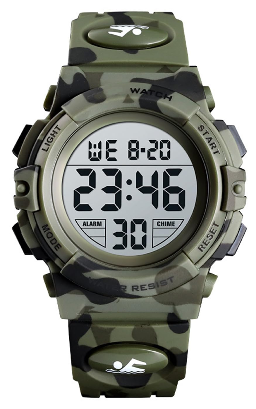 Camouflage Pu Strap Digital Display Waterproof Watch G979011