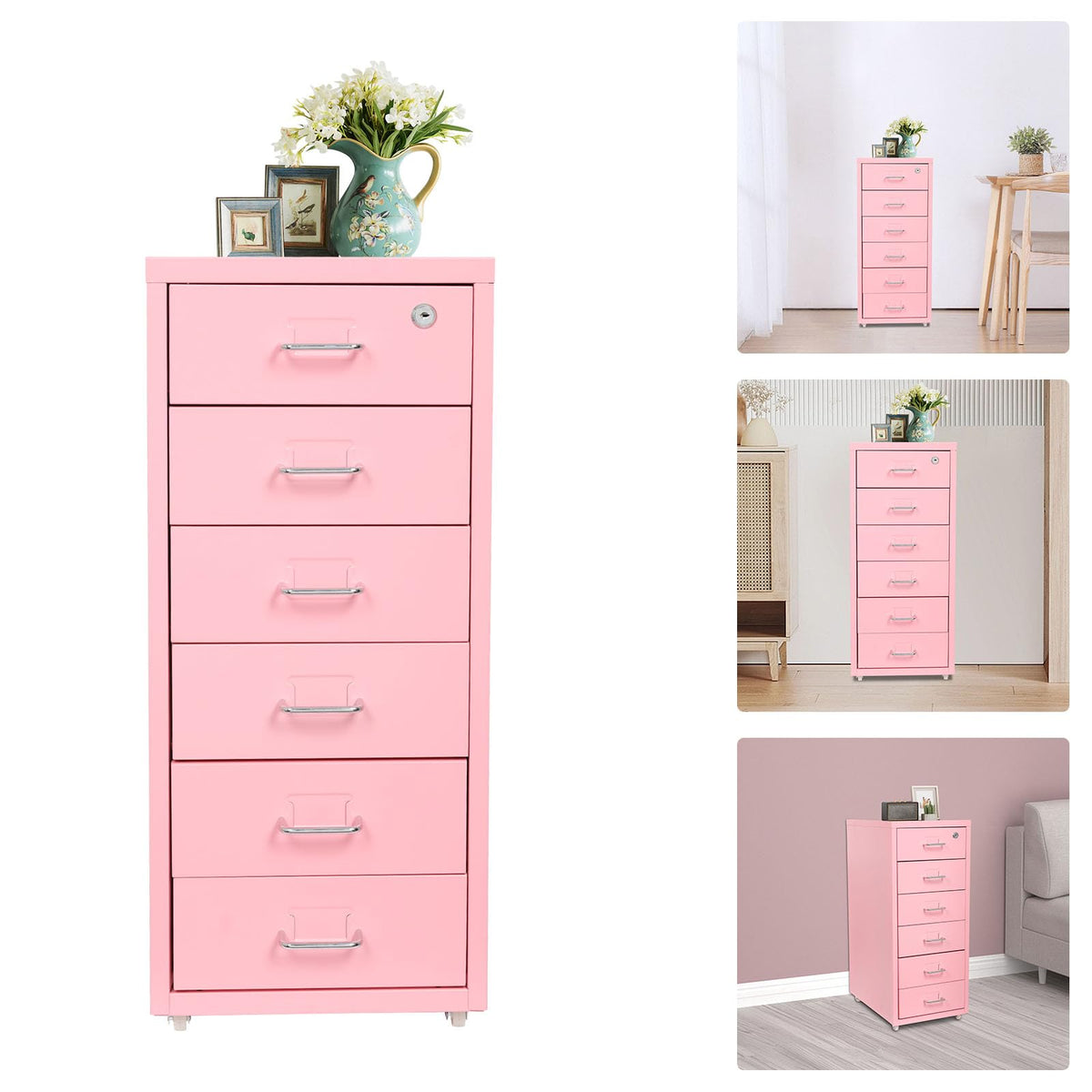 6 Drawer Lockable Metal Mobile File Cabinet with 4 Wheels A746