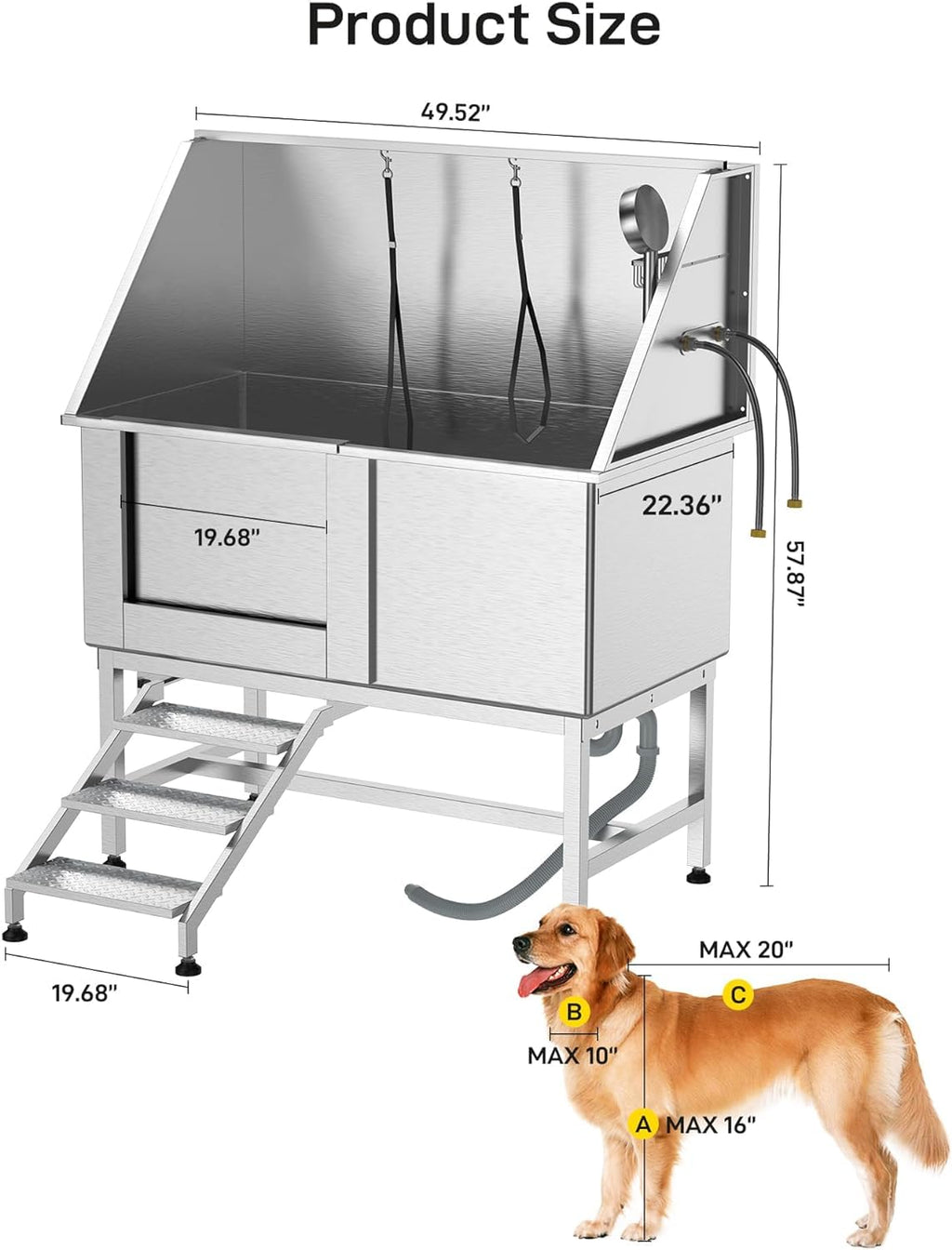 50" Stainless Steel Dog Grooming Bathtub with Faucet O4649