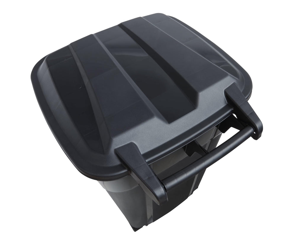 32 Gallon Black Plastic Garbage Can with Attached Lid U78643