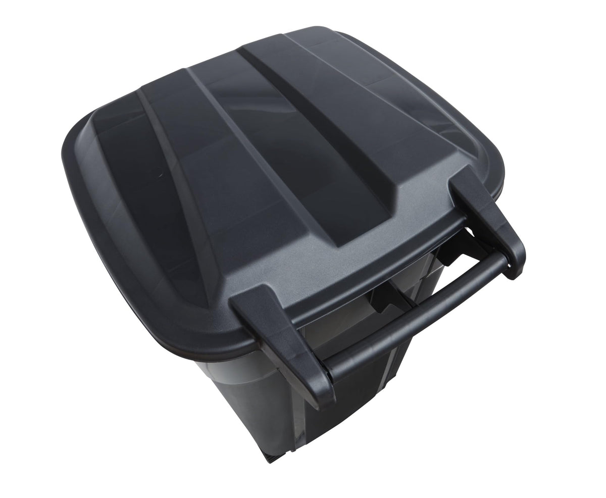 32 Gallon Black Plastic Garbage Can with Attached Lid U78643