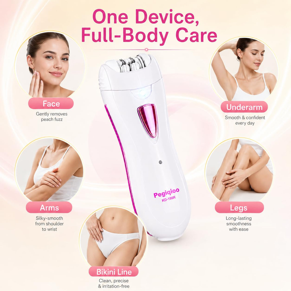 Facial Epilator with LED Light, Portable Rechargeable Body Epilator U931