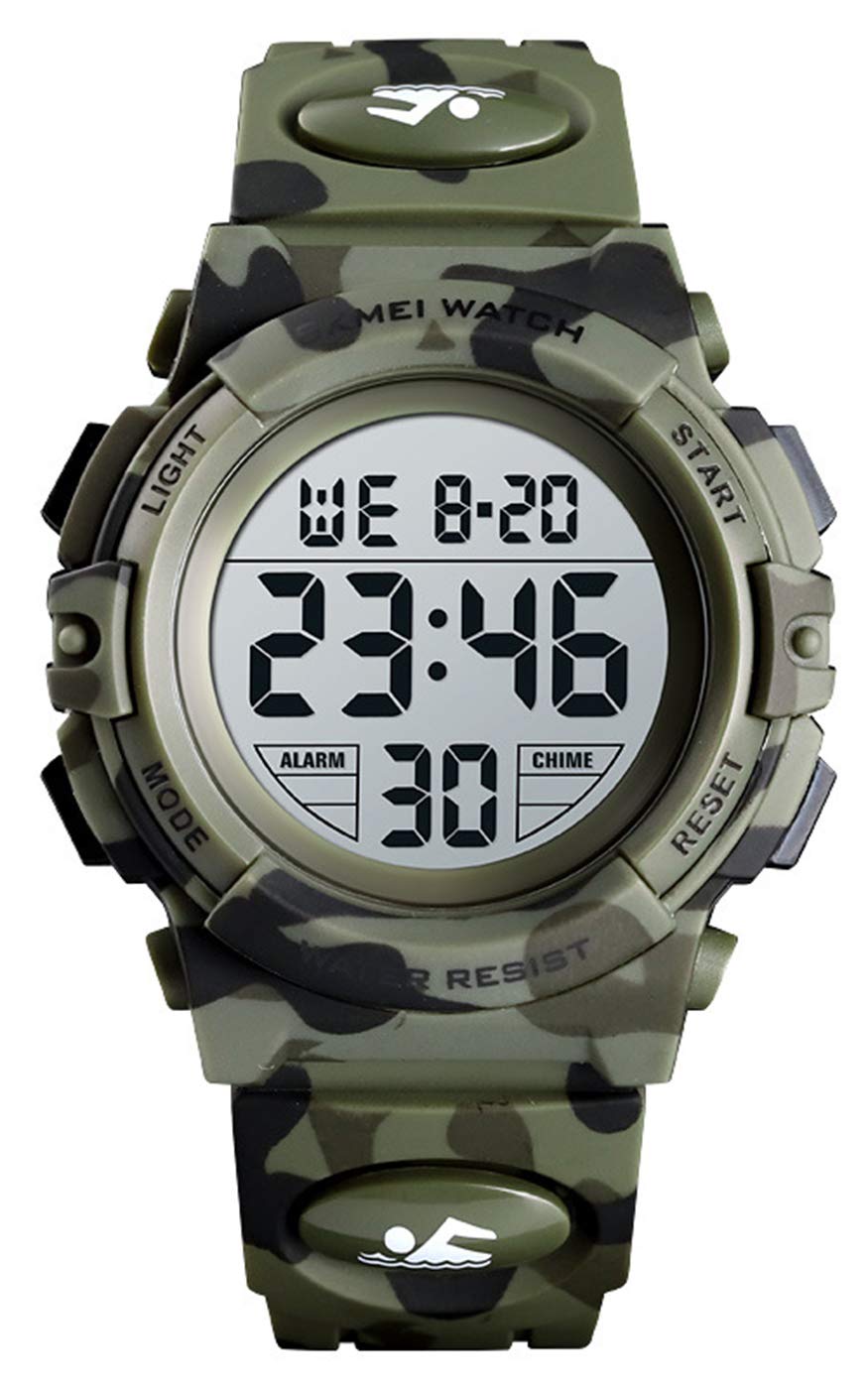 Camouflage Pu Strap Digital Display Waterproof Watch G979011
