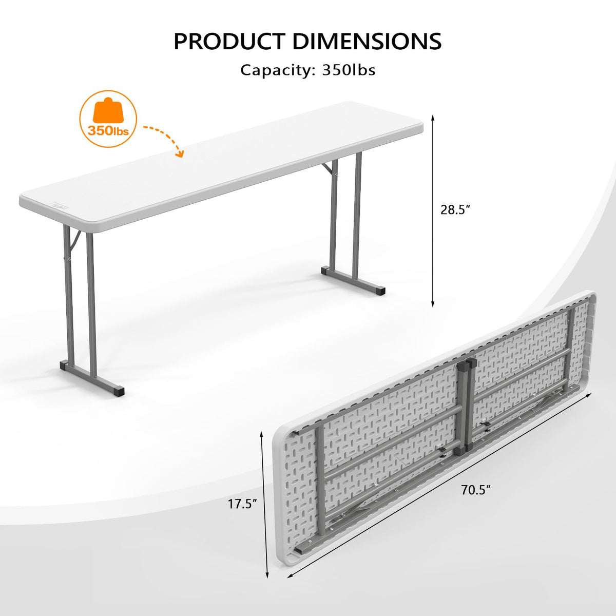 White 6 FT Narrow Folding Table R92300