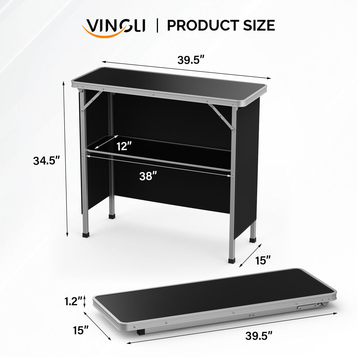 Portable 2-Tier Mobile Bar Table with Black Skirt Y770092
