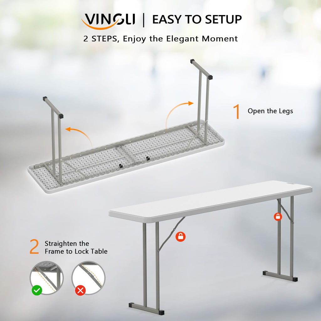 White 6 FT Narrow Folding Table R92300