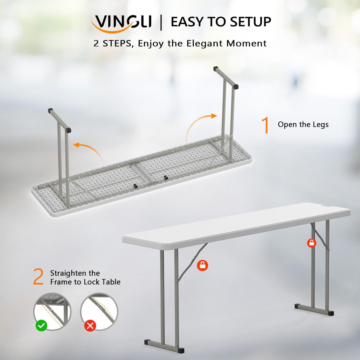 White 6 FT Narrow Folding Table R92300