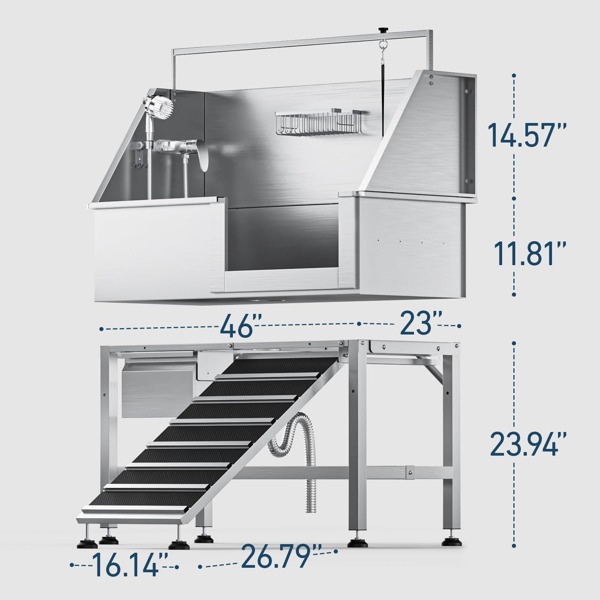 46" Stainless Steel Dog Washing Station with Storage Drawer O386931