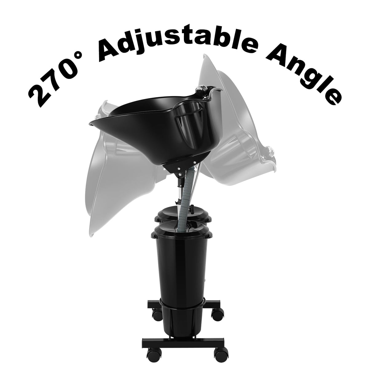 Portable Plastic Shampoo Bowl Unit with 2 Bucket and Drain Hoses Black J3074