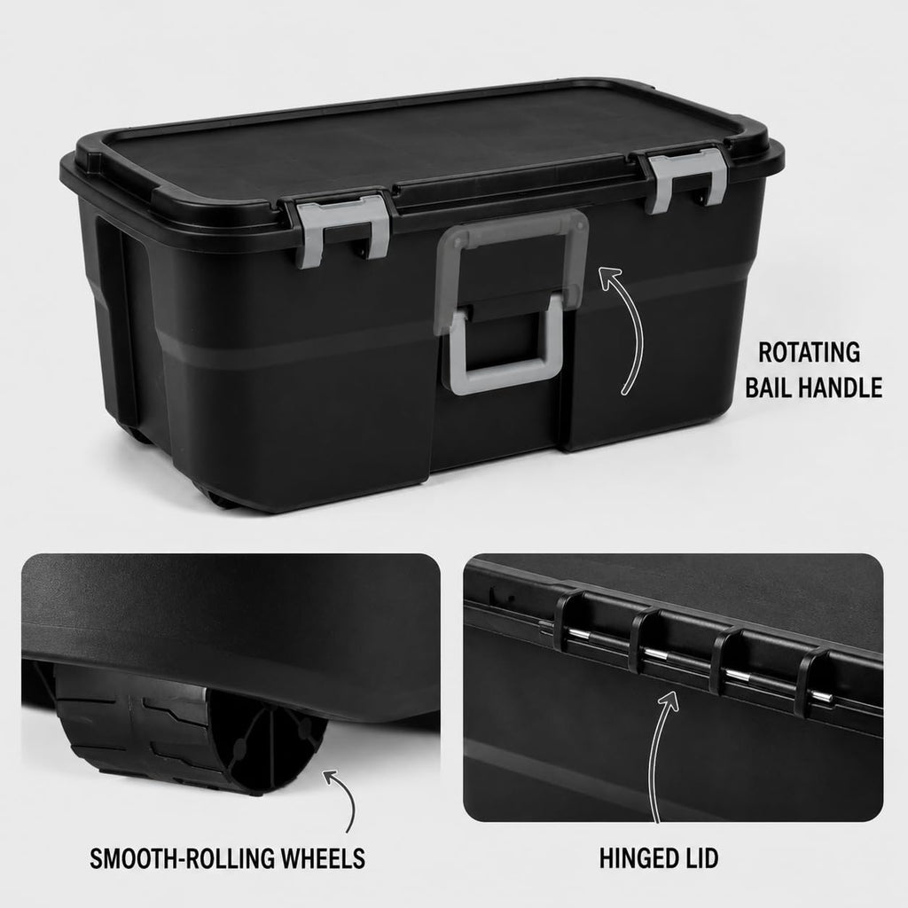 22 Gallon Wheeled Black Storage Trunk Q1876