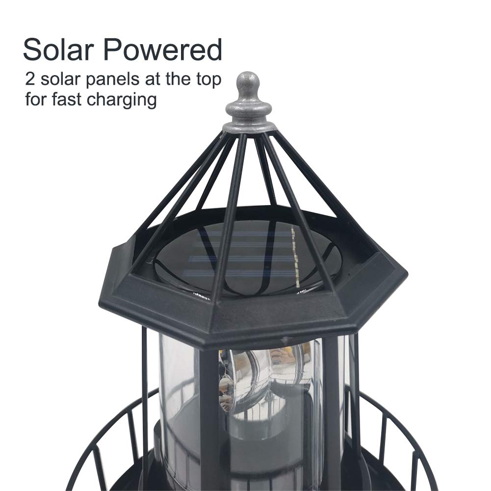 Solar Powered Rotating Waterproof Lighthouse Statue Lights M2978