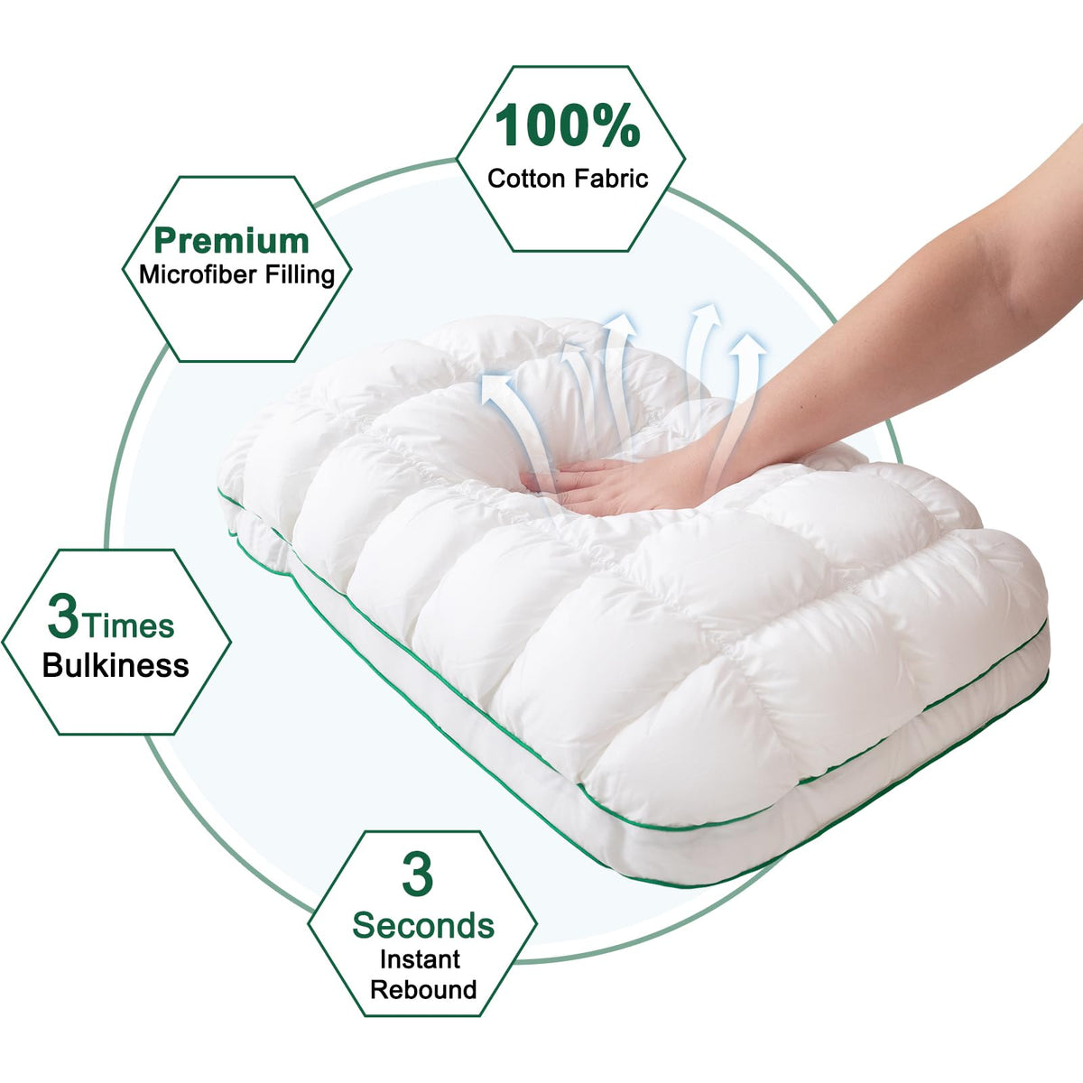 Fluffy Support Bed Pillow Queen Size Set of 2 White C5949