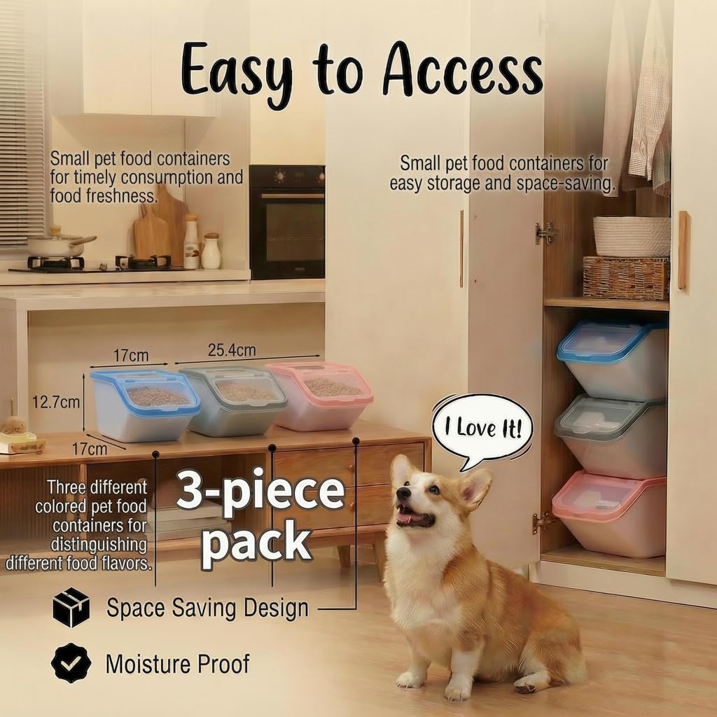 3-Pack Airtight Pet Food Storage Container Set with Scoop H186714