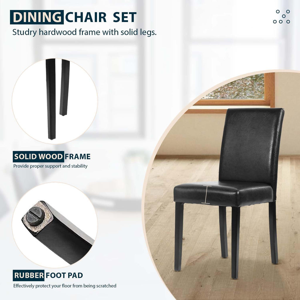 Black Set of 4 PU Leather Upholstered Dining Chairs with Solid Wood Legs W42871