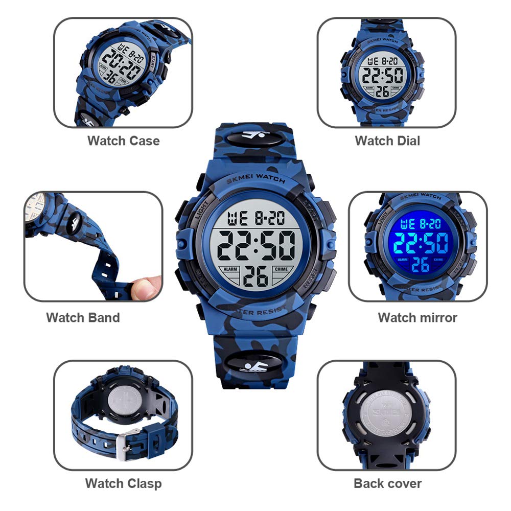 Camouflage Pu Strap Digital Display Waterproof Watch G979011
