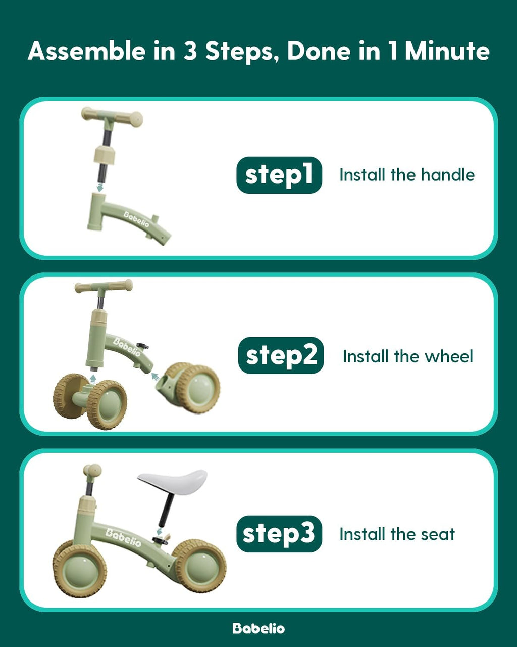 Green Adjustable 4 Wheels Baby Balance Bike B529