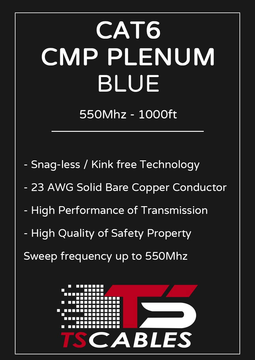 Cat6 Plenum 1000ft 23AWG Solid Bare Copper UTP Bulk Ethernet Cable L865300