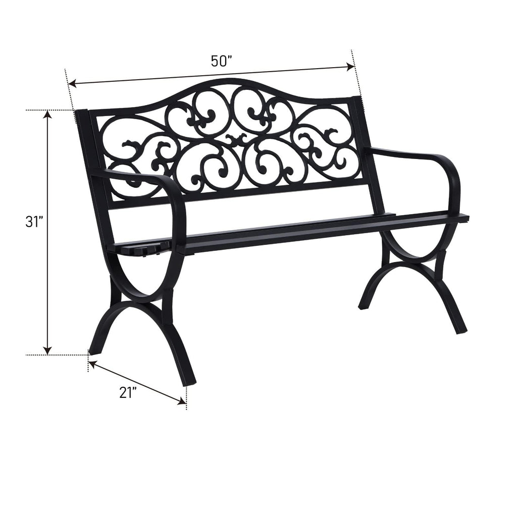 Black Metal Outdoor Bench Set of 2 B165