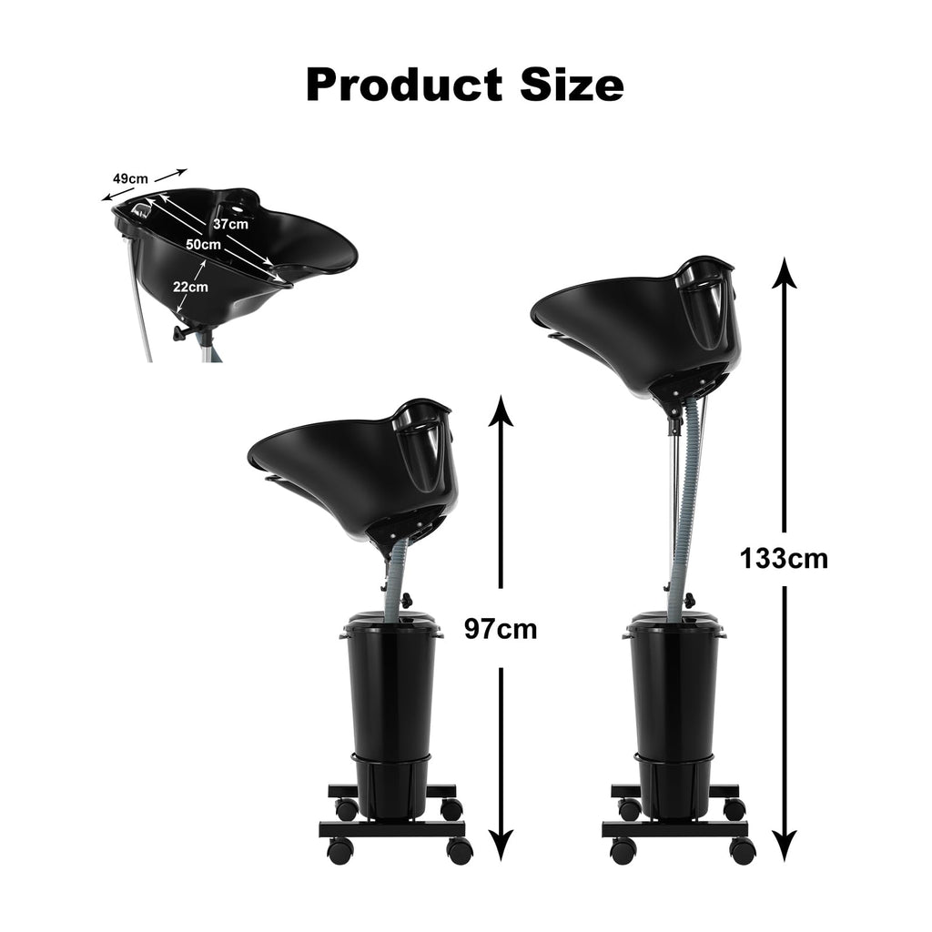 Portable Plastic Shampoo Bowl Unit with 2 Bucket and Drain Hoses Black J3074