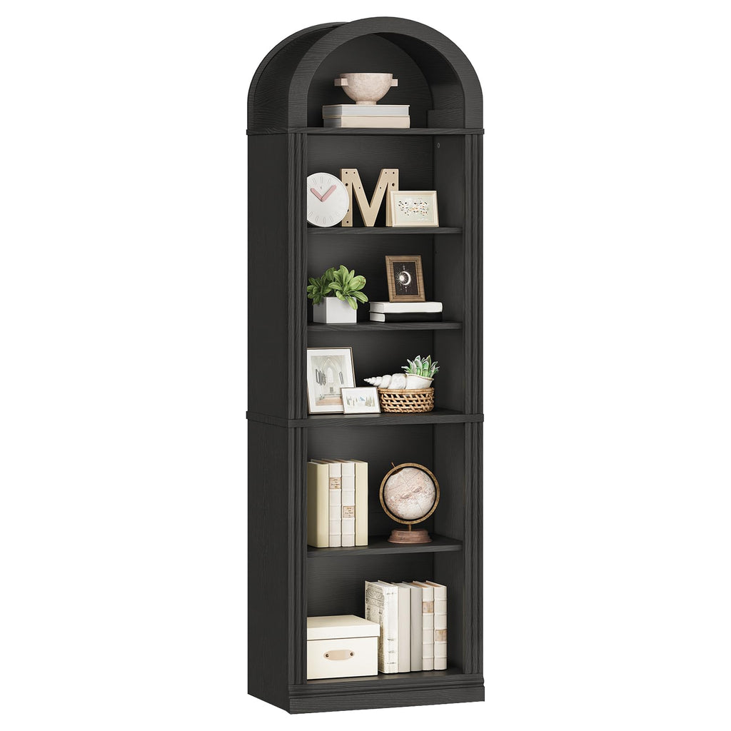 75.8" Tall Narrow 6-Tier Arched Wooden Bookshelf, Black Z426314