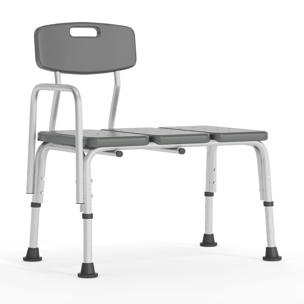 Adjustable Gray Bath & Shower Transfer Bench with Back and Side Arm Q303959