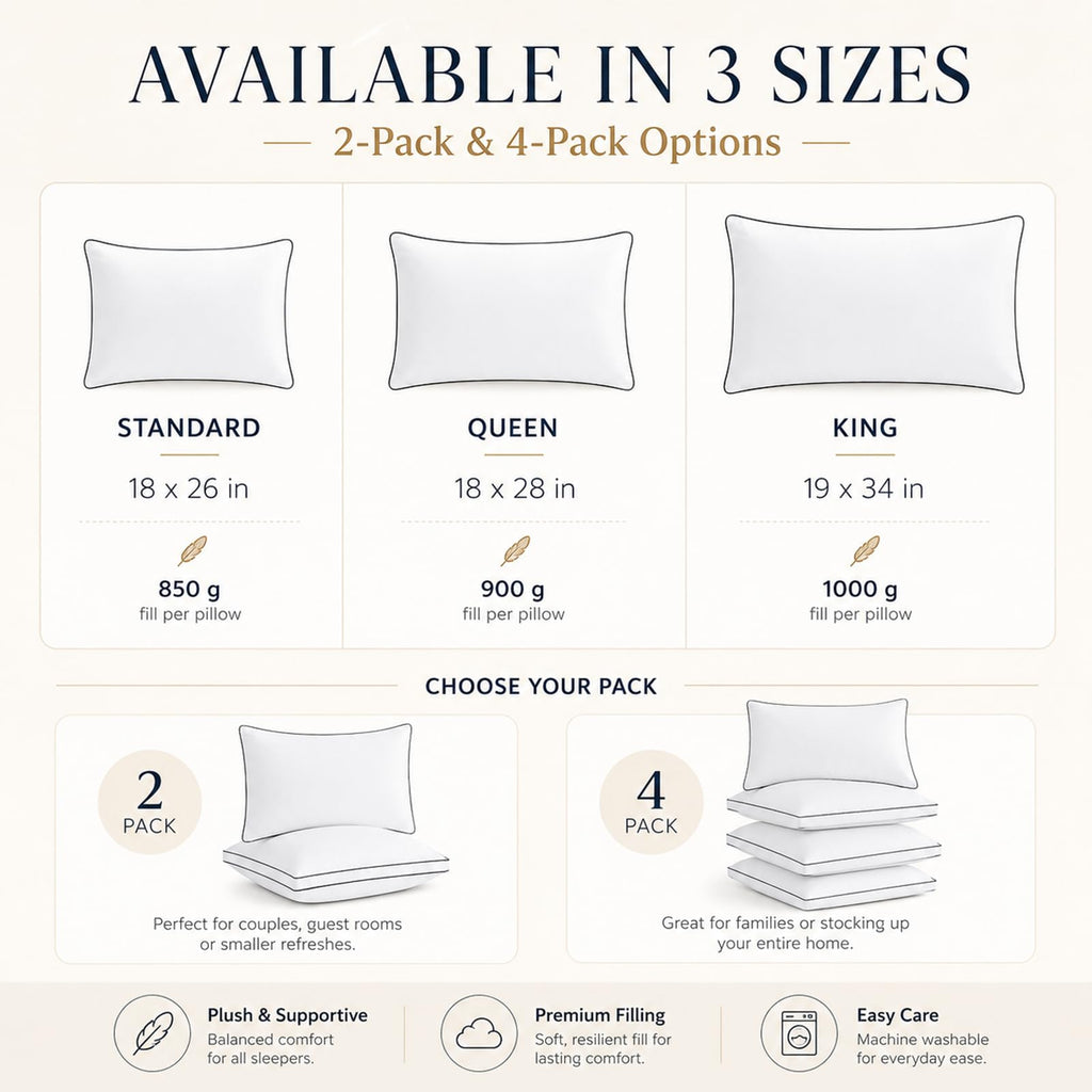 Queen Size Set of 2 Gusseted Bed Pillow M5209